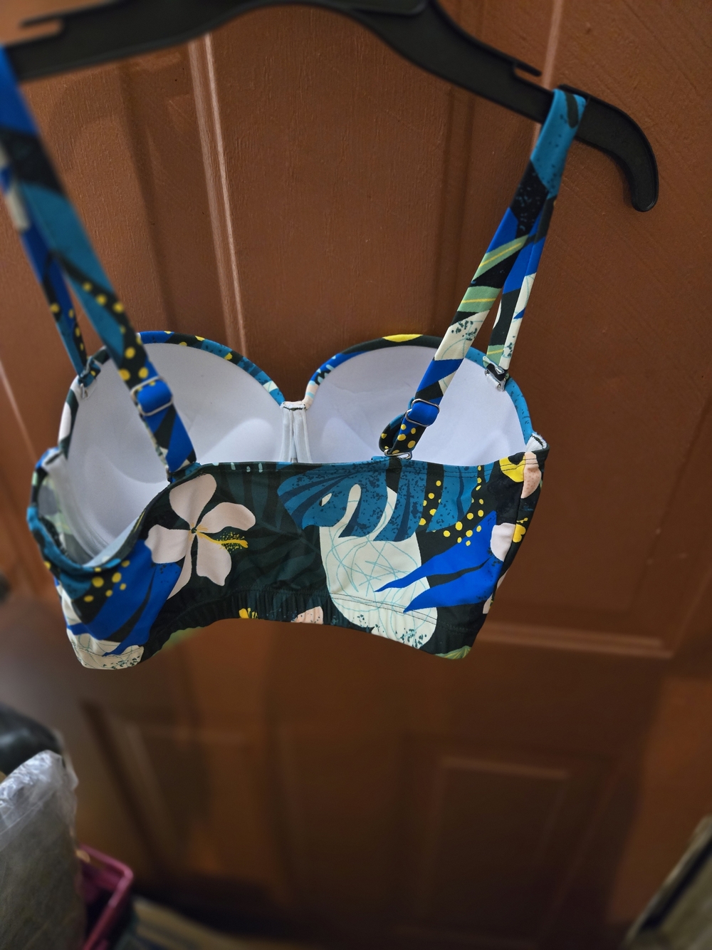 Tropical Print Underwire Bikini Top - Blue & Green